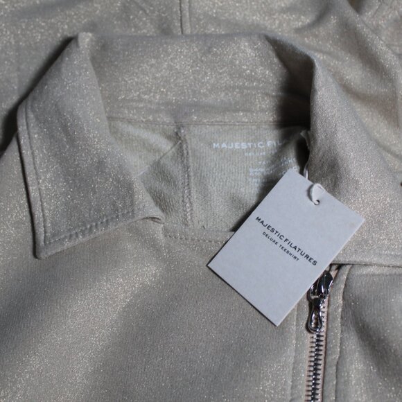NWT Majestic Filatures Deluxe Teeshirt Terry Metallic Moto Jacket Zip Front - Picture 6 of 8